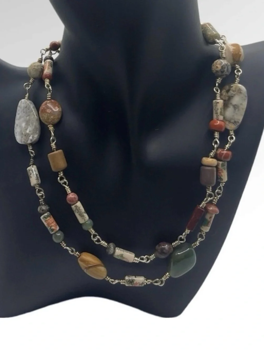 HANDMADE STERLING AND JASPER EXTRA LONG NECKLACE